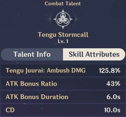 Tengu Stormcall Skill Attributes