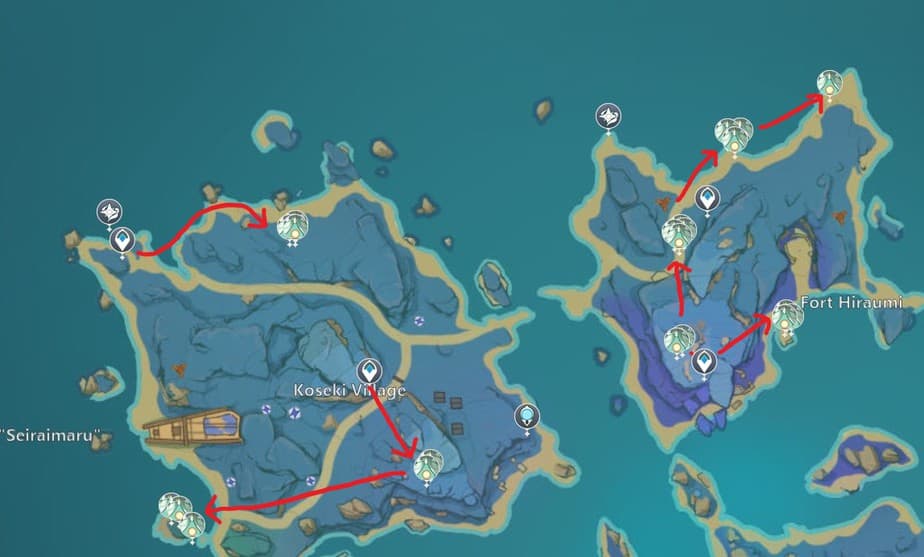 Specter Farming Routes in Northern Part of Seirai Island