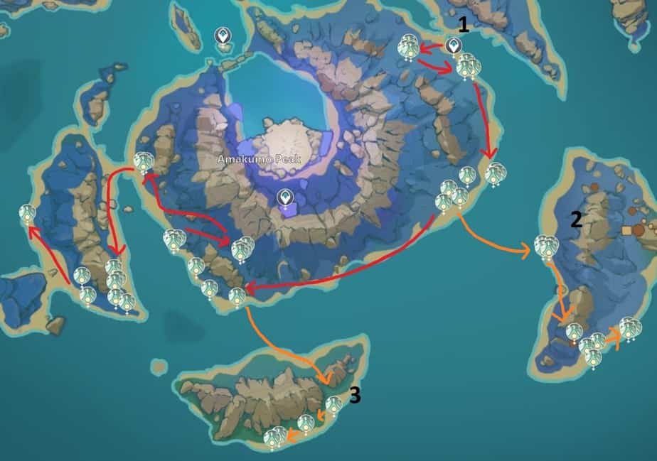 Specter Farming Routes in Southern Part of Seirai Island
